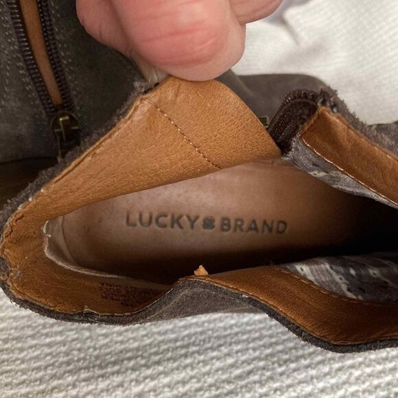 Lucky Brand Distressed Western Ankle Boot Brown Suede Womens 6 Chunky Heel - Picture 12 of 14